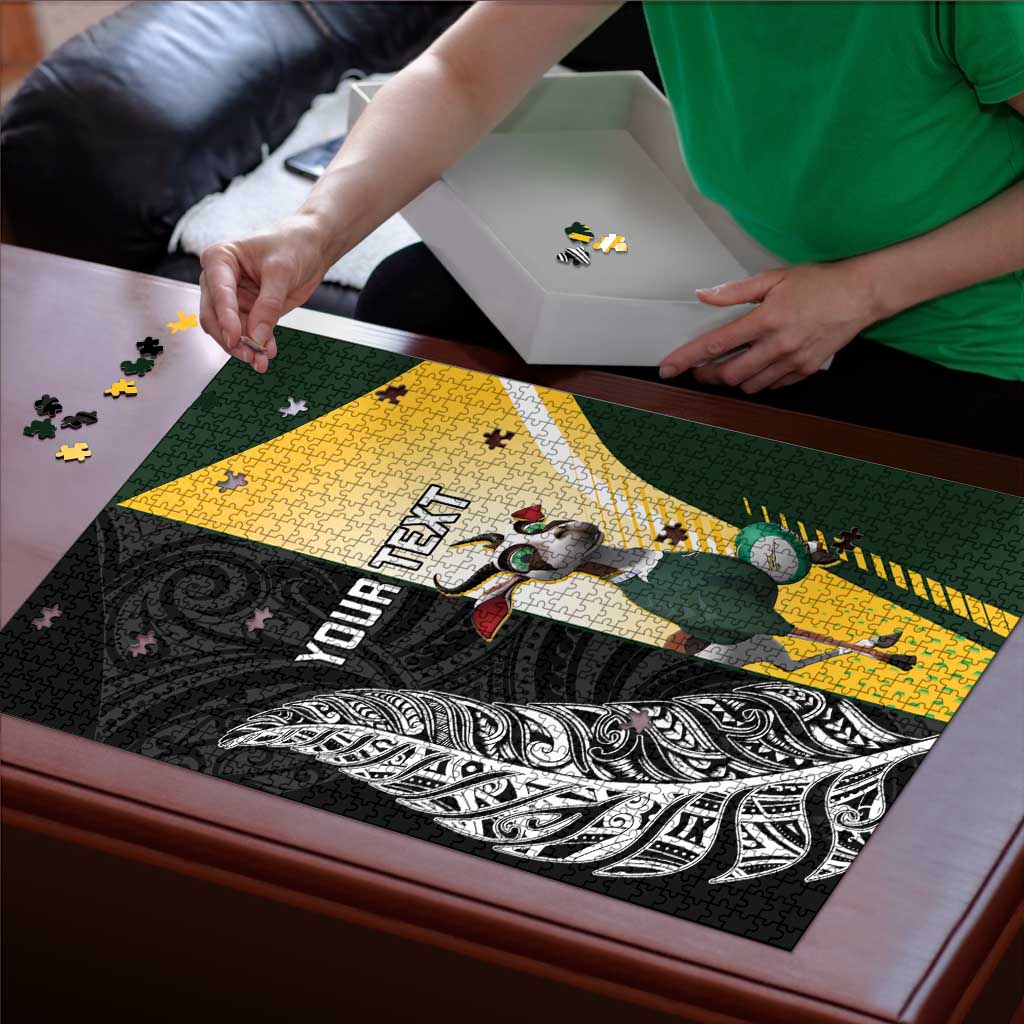 New Zealand and South Africa Rugby Custom Puzzle Maori Silver Fern Springbok Together - Aussie Hoodie