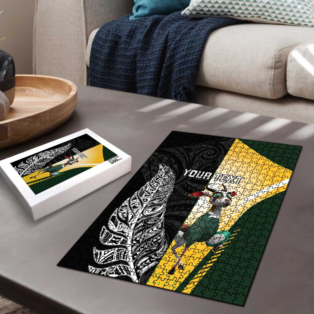 New Zealand and South Africa Rugby Custom Puzzle Maori Silver Fern Springbok Together - Aussie Hoodie