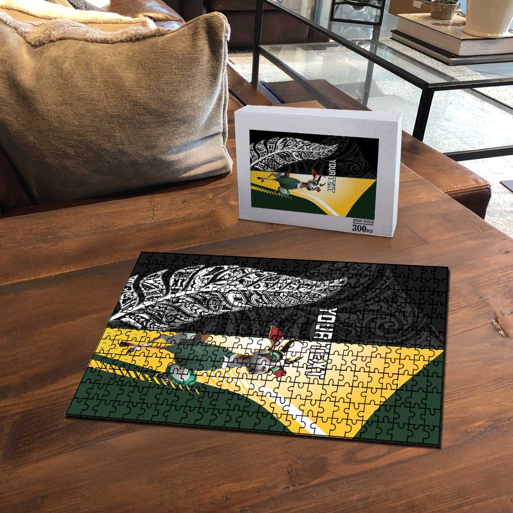 New Zealand and South Africa Rugby Custom Puzzle Maori Silver Fern Springbok Together - Aussie Hoodie