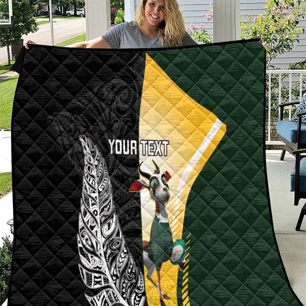 New Zealand and South Africa Rugby Custom Quilt Maori Silver Fern Springbok Together - Aussie Hoodie