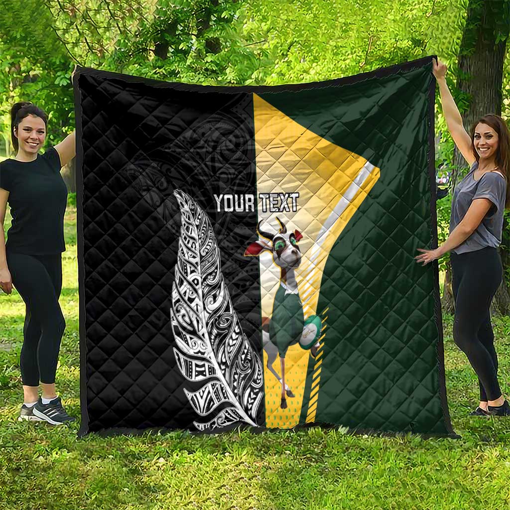 New Zealand and South Africa Rugby Custom Quilt Maori Silver Fern Springbok Together - Aussie Hoodie