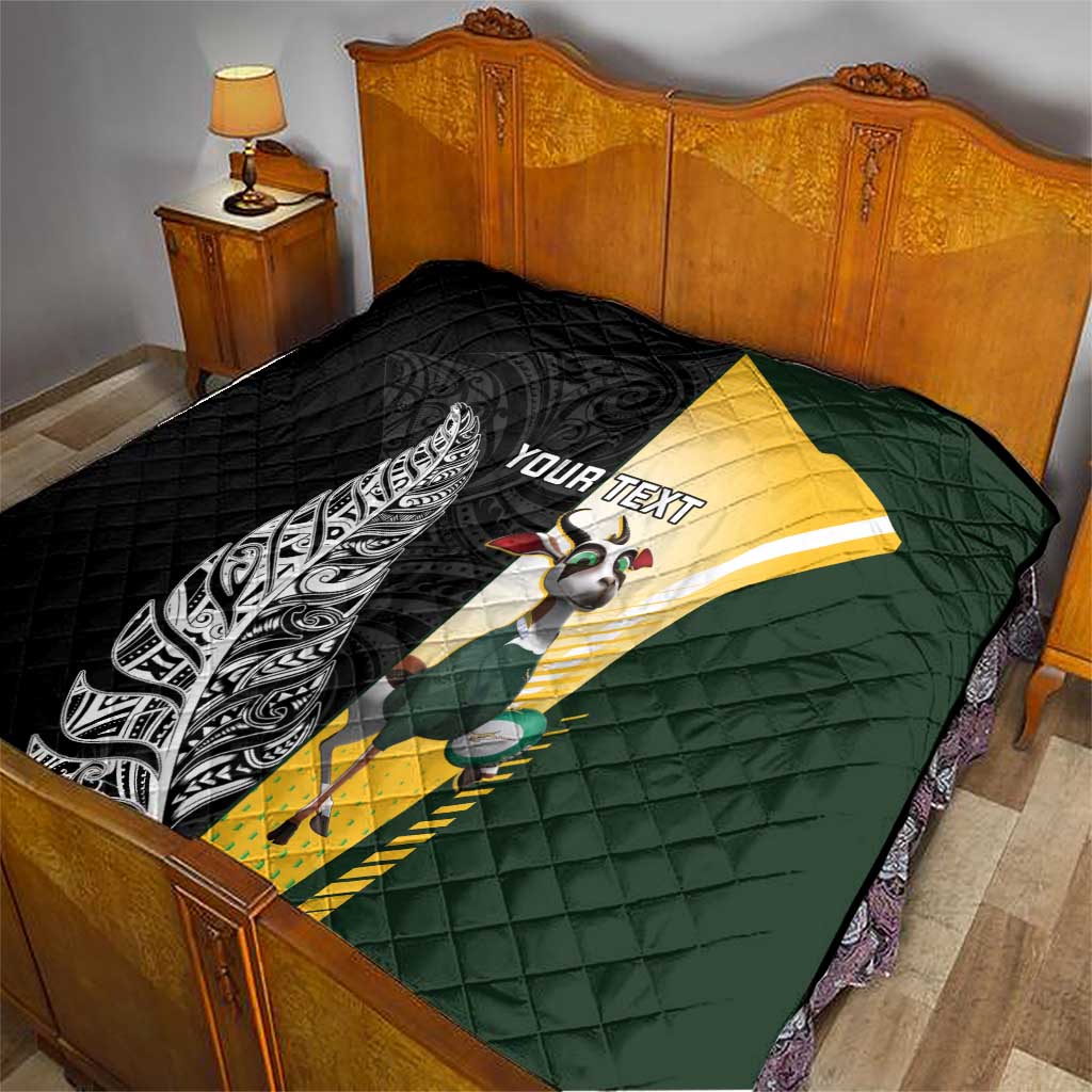 New Zealand and South Africa Rugby Custom Quilt Maori Silver Fern Springbok Together - Aussie Hoodie