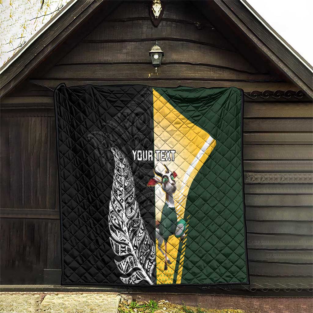 New Zealand and South Africa Rugby Custom Quilt Maori Silver Fern Springbok Together - Aussie Hoodie