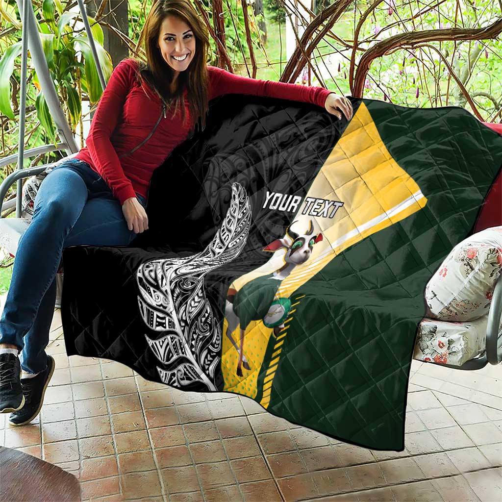 New Zealand and South Africa Rugby Custom Quilt Maori Silver Fern Springbok Together - Aussie Hoodie