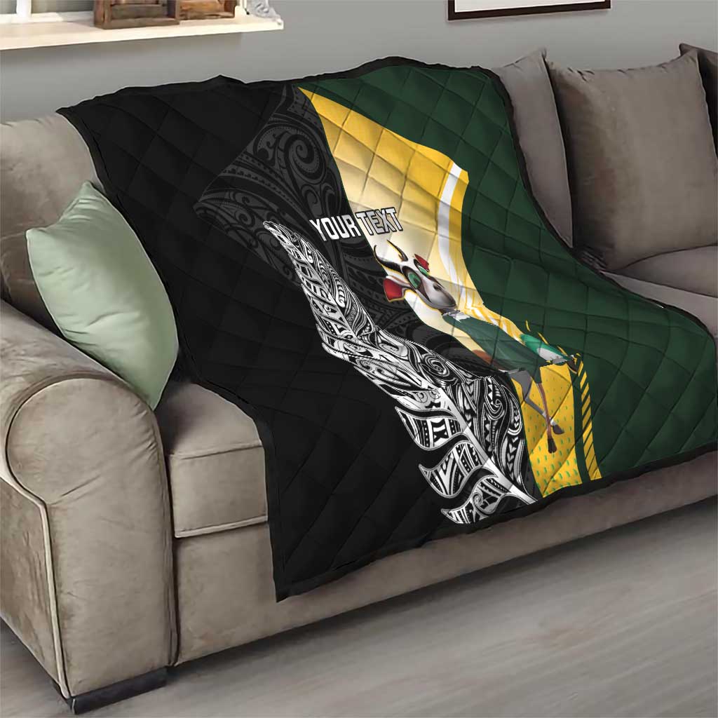 New Zealand and South Africa Rugby Custom Quilt Maori Silver Fern Springbok Together - Aussie Hoodie