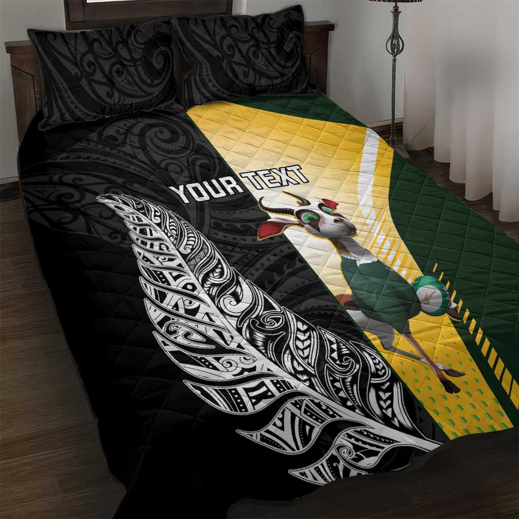 New Zealand and South Africa Rugby Custom Quilt Bed Set Maori Silver Fern Springbok Together - Aussie Hoodie