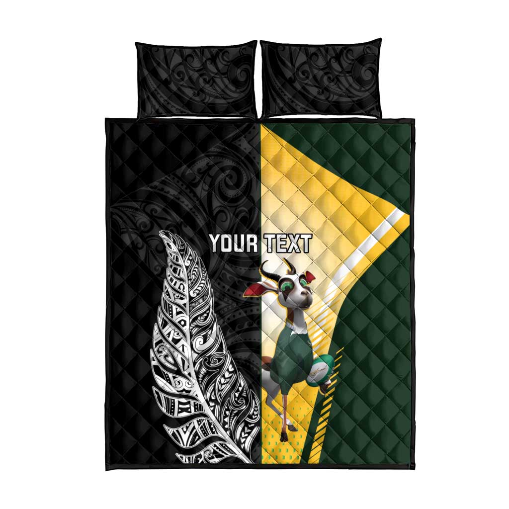 New Zealand and South Africa Rugby Custom Quilt Bed Set Maori Silver Fern Springbok Together - Aussie Hoodie