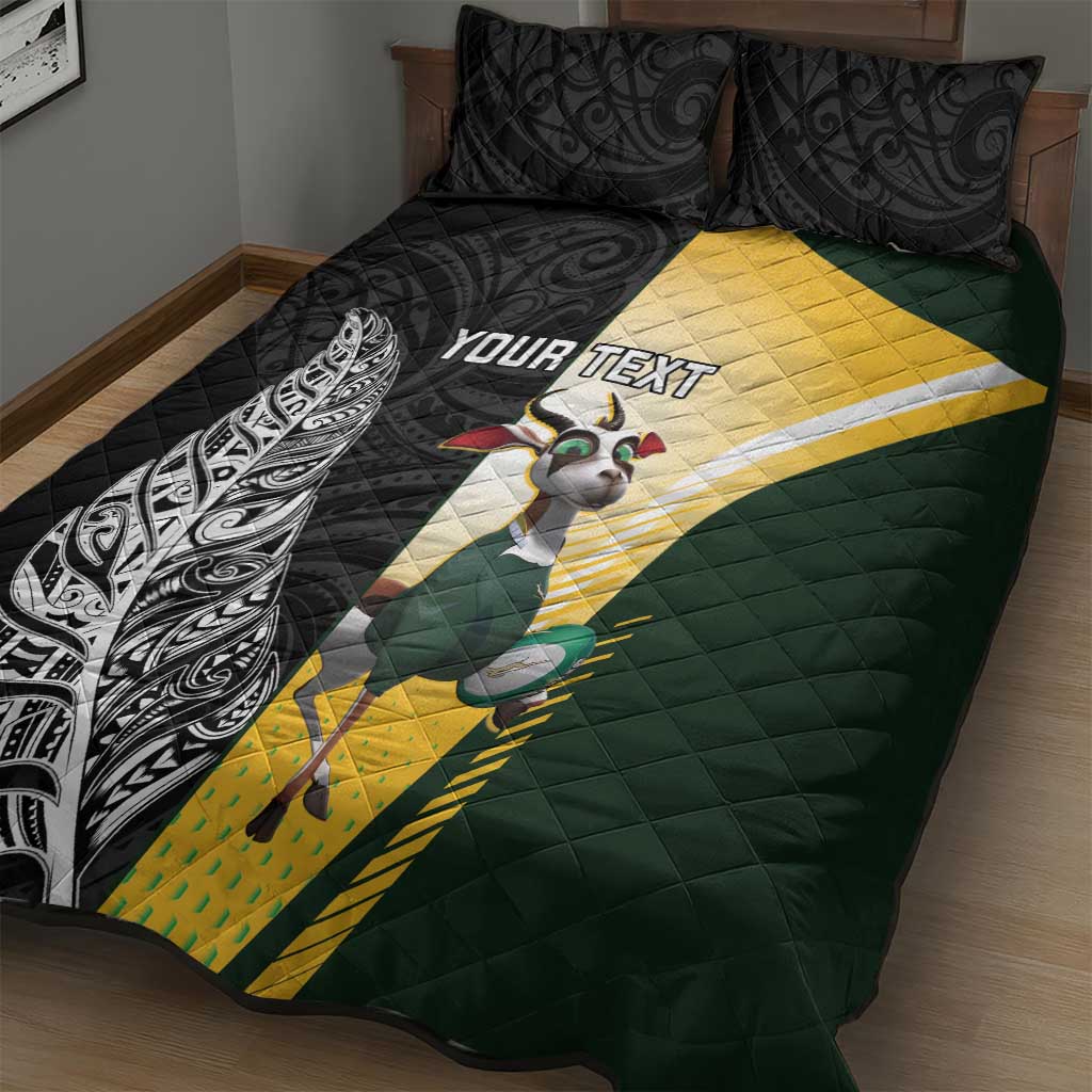 New Zealand and South Africa Rugby Custom Quilt Bed Set Maori Silver Fern Springbok Together - Aussie Hoodie
