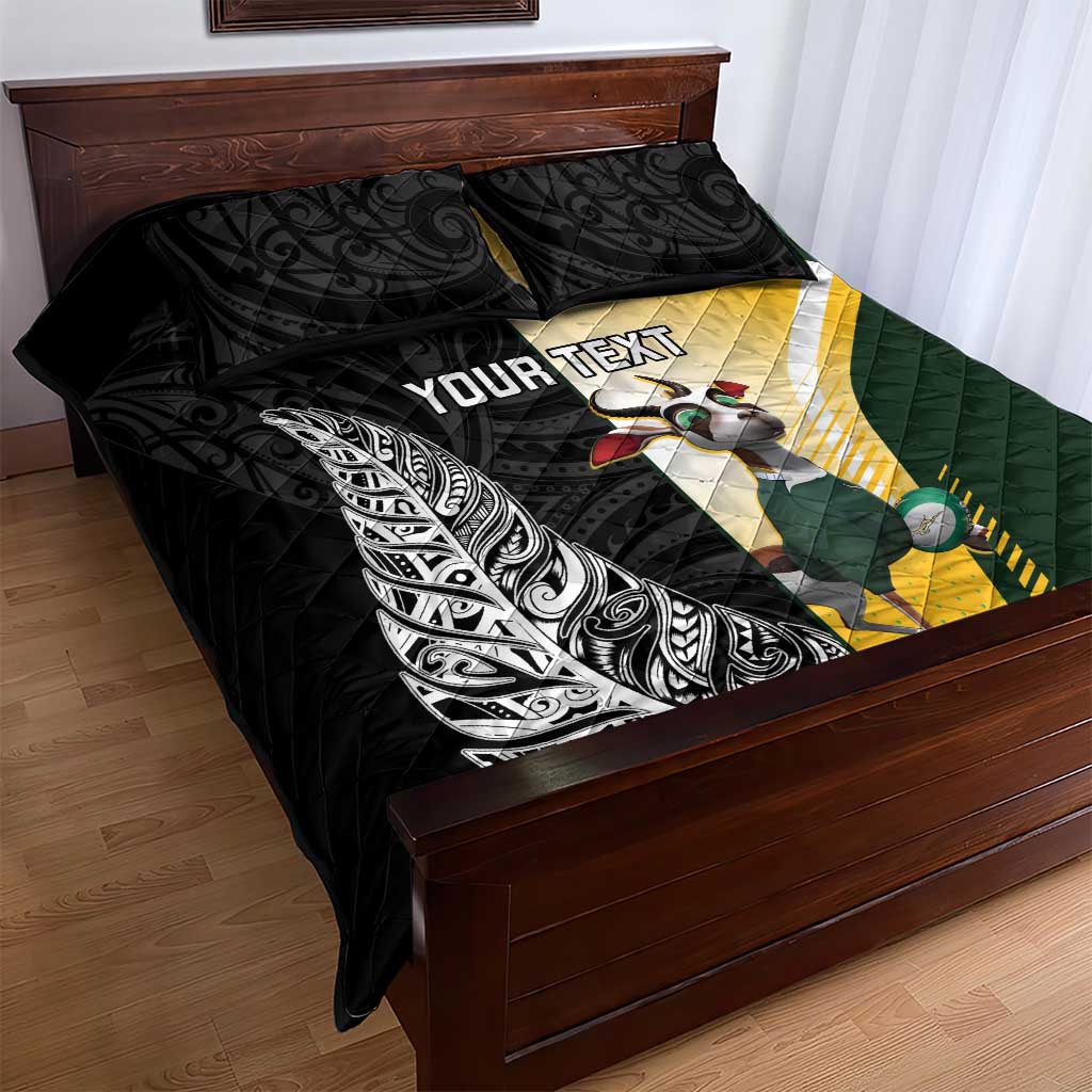 New Zealand and South Africa Rugby Custom Quilt Bed Set Maori Silver Fern Springbok Together - Aussie Hoodie