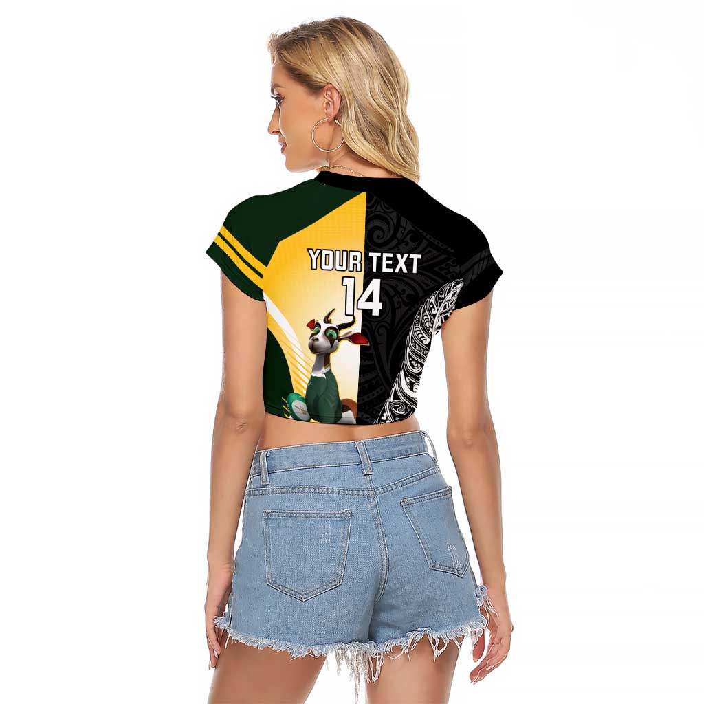 New Zealand and South Africa Rugby Custom Raglan Cropped T Shirt Maori Silver Fern Springbok Together - Aussie Hoodie