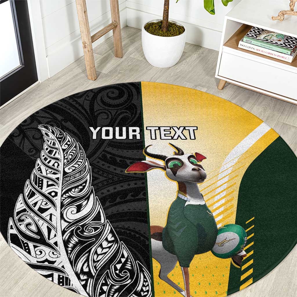 New Zealand and South Africa Rugby Custom Round Carpet Maori Silver Fern Springbok Together - Aussie Hoodie