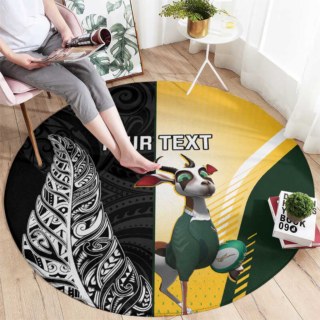 New Zealand and South Africa Rugby Custom Round Carpet Maori Silver Fern Springbok Together - Aussie Hoodie