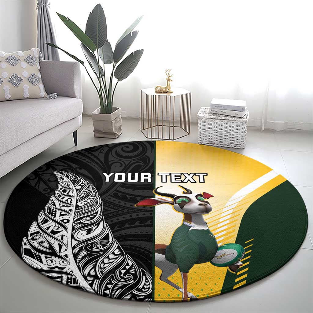 New Zealand and South Africa Rugby Custom Round Carpet Maori Silver Fern Springbok Together - Aussie Hoodie