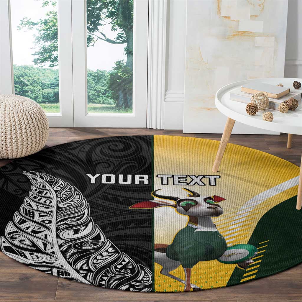 New Zealand and South Africa Rugby Custom Round Carpet Maori Silver Fern Springbok Together - Aussie Hoodie