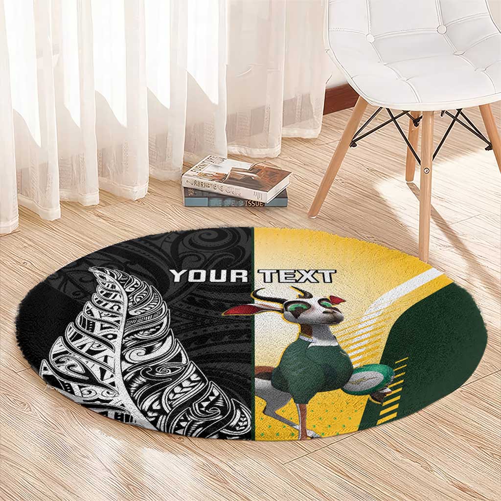 New Zealand and South Africa Rugby Custom Round Carpet Maori Silver Fern Springbok Together - Aussie Hoodie