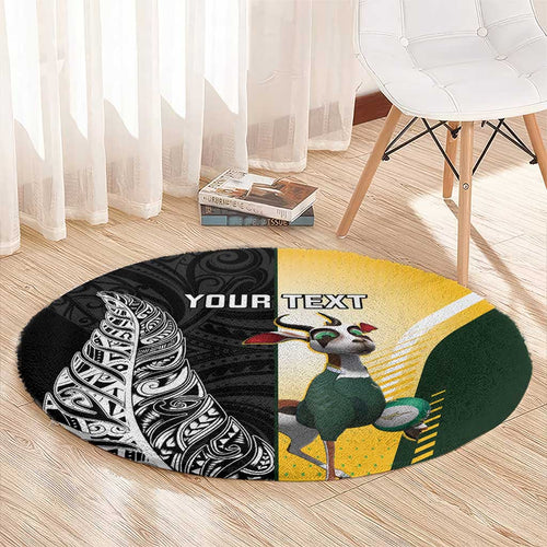 New Zealand and South Africa Rugby Custom Round Carpet Maori Silver Fern Springbok Together - Aussie Hoodie