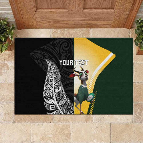 New Zealand and South Africa Rugby Custom Rubber Doormat Maori Silver Fern Springbok Together - Aussie Hoodie