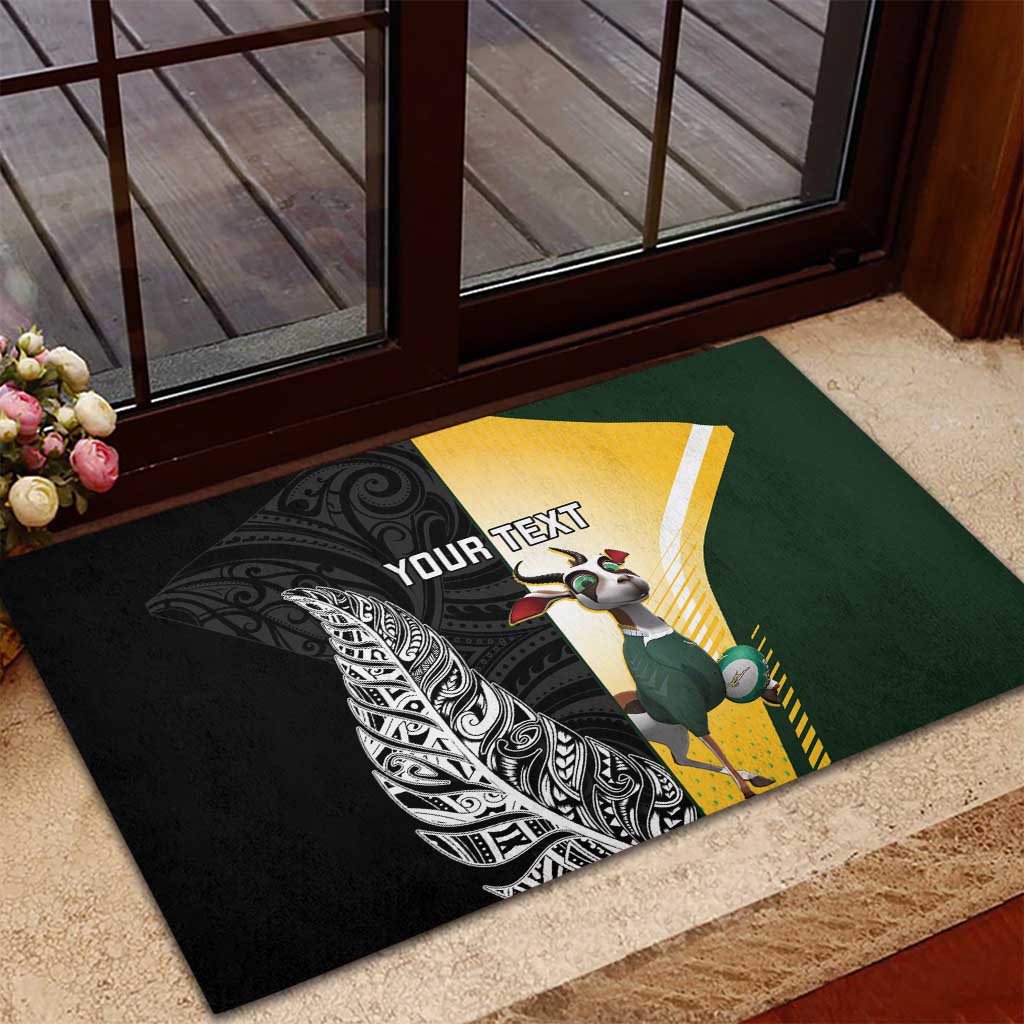 New Zealand and South Africa Rugby Custom Rubber Doormat Maori Silver Fern Springbok Together - Aussie Hoodie