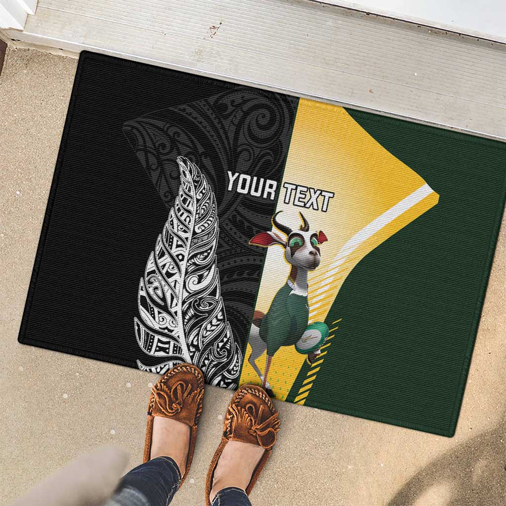 New Zealand and South Africa Rugby Custom Rubber Doormat Maori Silver Fern Springbok Together - Aussie Hoodie