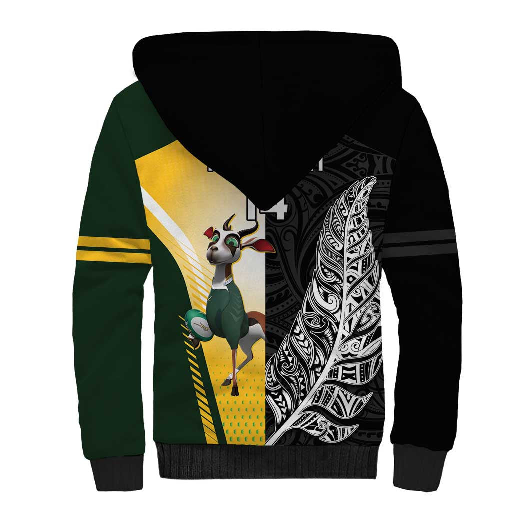 New Zealand and South Africa Rugby Custom Sherpa Hoodie Maori Silver Fern Springbok Together - Aussie Hoodie