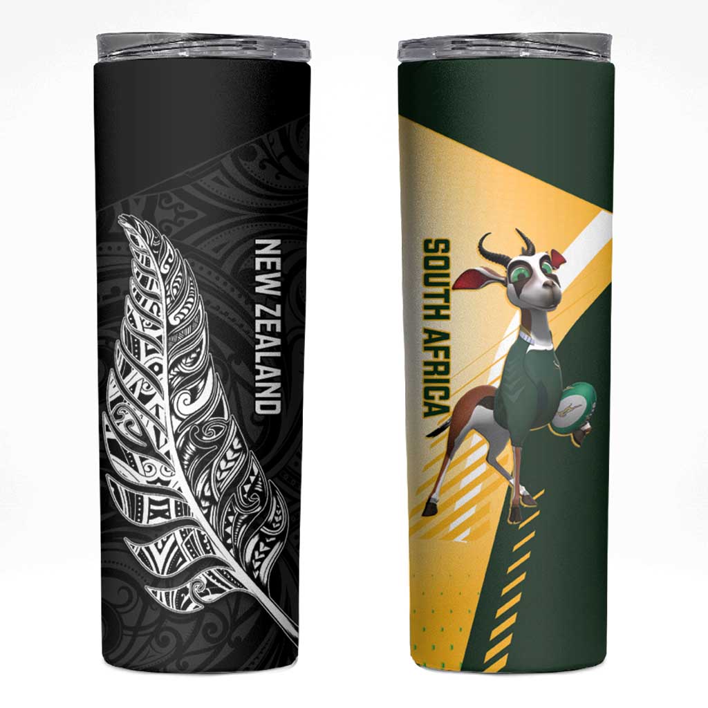 New Zealand and South Africa Rugby Skinny Tumbler Maori Silver Fern Springbok Together - Aussie Hoodie