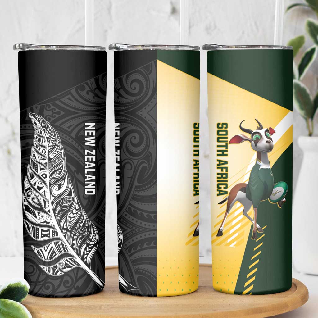 New Zealand and South Africa Rugby Skinny Tumbler Maori Silver Fern Springbok Together - Aussie Hoodie