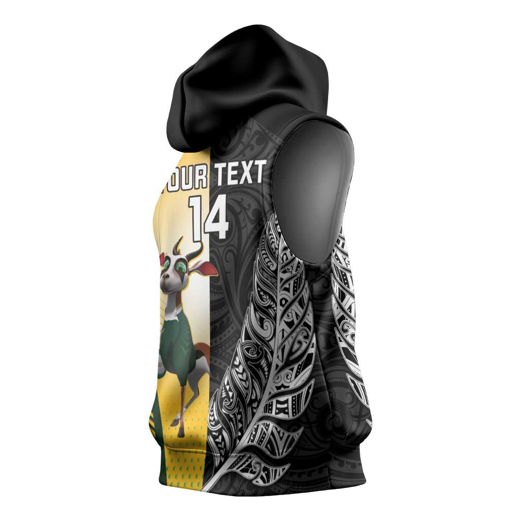 New Zealand and South Africa Rugby Custom Sleeveless Hoodie Maori Silver Fern Springbok Together - Aussie Hoodie