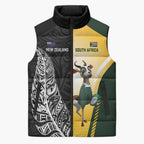 New Zealand and South Africa Rugby Custom Sleeveless Puffer Jacket Maori Silver Fern Springbok Together - Aussie Hoodie