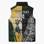 New Zealand and South Africa Rugby Custom Sleeveless Puffer Jacket Maori Silver Fern Springbok Together - Aussie Hoodie