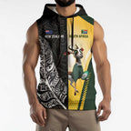 New Zealand and South Africa Rugby Custom Sleeveless Zip Hoodie Maori Silver Fern Springbok Together LT14