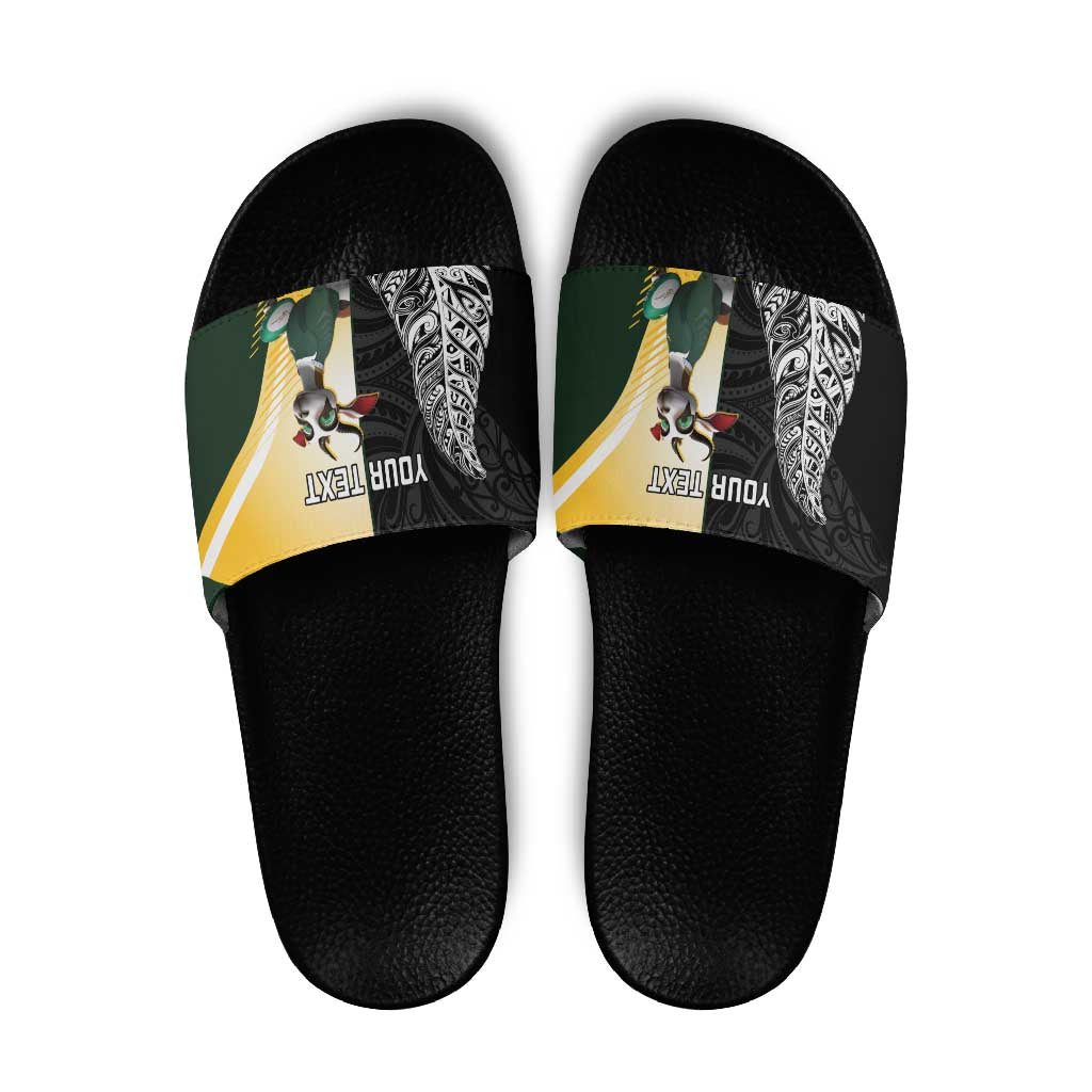 New Zealand and South Africa Rugby Custom Slide Sandals Maori Silver Fern Springbok Together - Aussie Hoodie