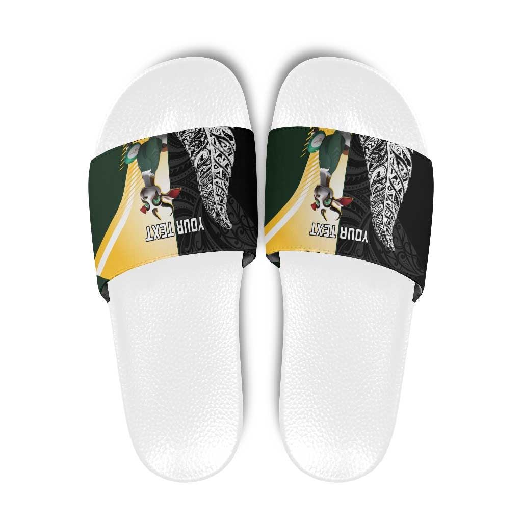 New Zealand and South Africa Rugby Custom Slide Sandals Maori Silver Fern Springbok Together - Aussie Hoodie