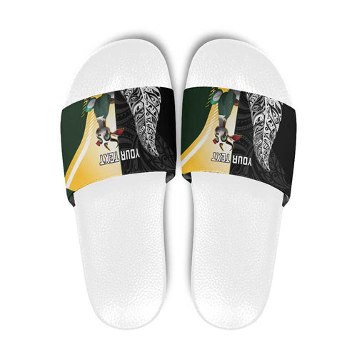 New Zealand and South Africa Rugby Custom Slide Sandals Maori Silver Fern Springbok Together - Aussie Hoodie