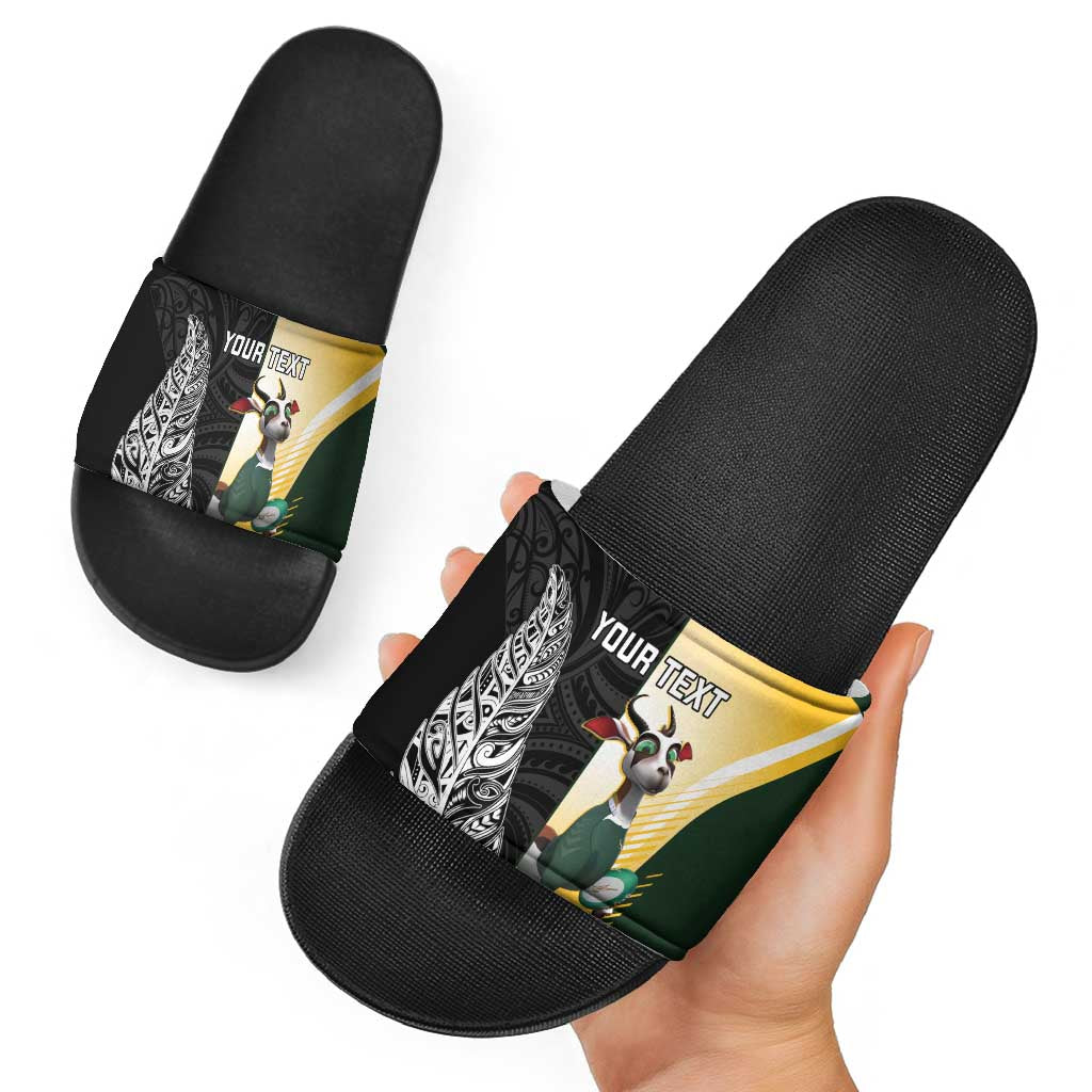 New Zealand and South Africa Rugby Custom Slide Sandals Maori Silver Fern Springbok Together - Aussie Hoodie