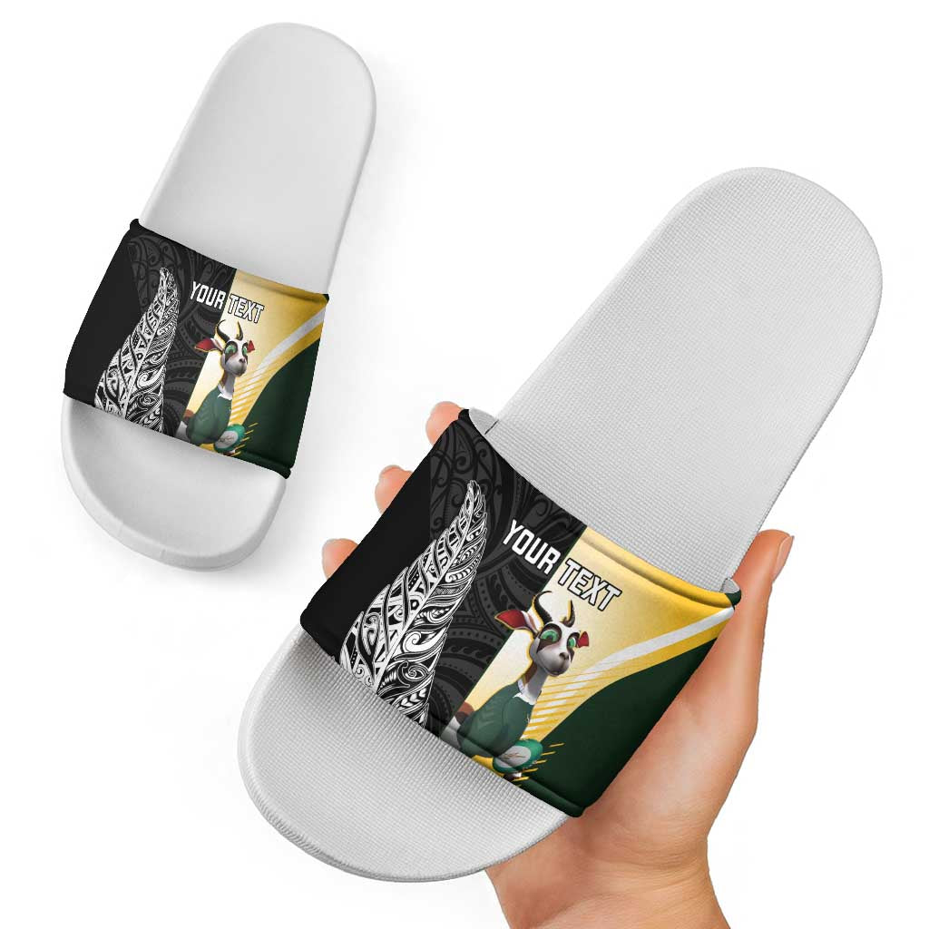 New Zealand and South Africa Rugby Custom Slide Sandals Maori Silver Fern Springbok Together - Aussie Hoodie