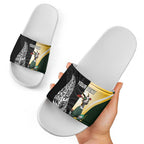 New Zealand and South Africa Rugby Custom Slide Sandals Maori Silver Fern Springbok Together - Aussie Hoodie