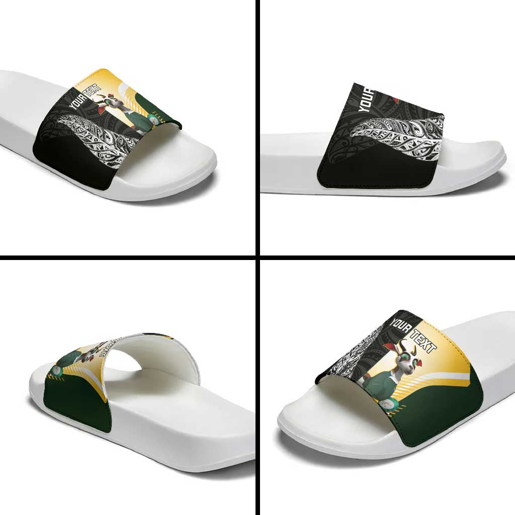 New Zealand and South Africa Rugby Custom Slide Sandals Maori Silver Fern Springbok Together - Aussie Hoodie