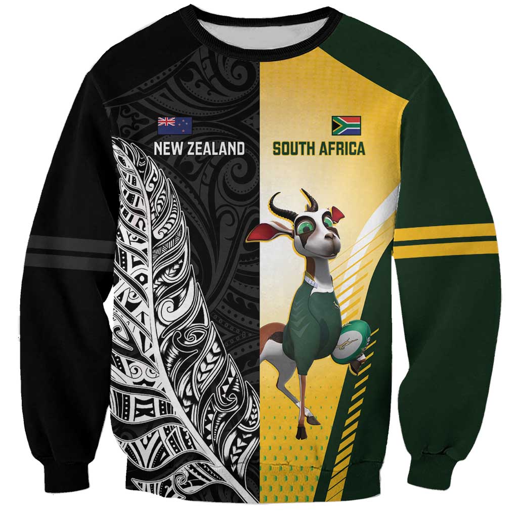 New Zealand and South Africa Rugby Custom Sweatshirt Maori Silver Fern Springbok Together - Aussie Hoodie