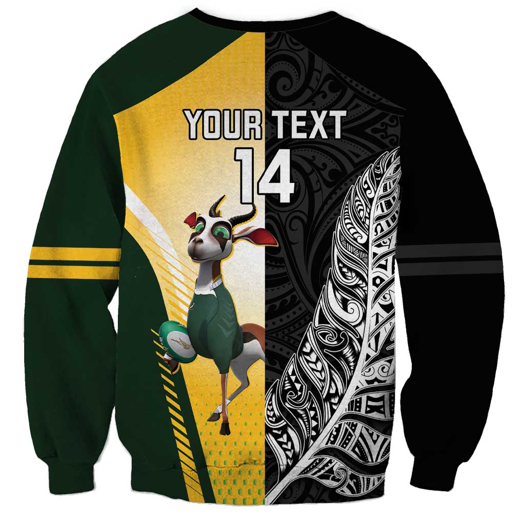New Zealand and South Africa Rugby Custom Sweatshirt Maori Silver Fern Springbok Together - Aussie Hoodie