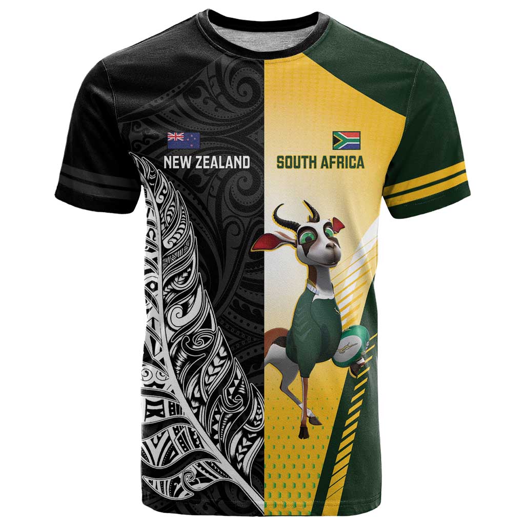 New Zealand and South Africa Rugby Custom T Shirt Maori Silver Fern Springbok Together - Aussie Hoodie