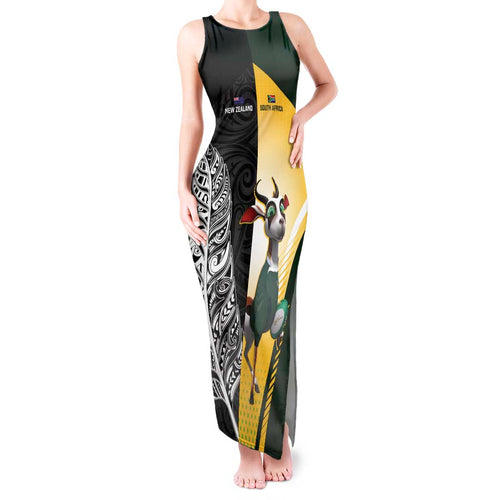 New Zealand and South Africa Rugby Custom Tank Maxi Dress Maori Silver Fern Springbok Together - Aussie Hoodie