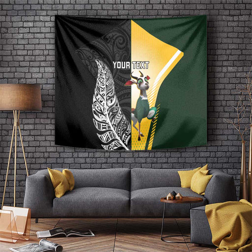 New Zealand and South Africa Rugby Custom Tapestry Maori Silver Fern Springbok Together - Aussie Hoodie