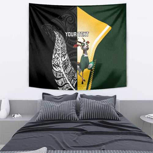 New Zealand and South Africa Rugby Custom Tapestry Maori Silver Fern Springbok Together - Aussie Hoodie