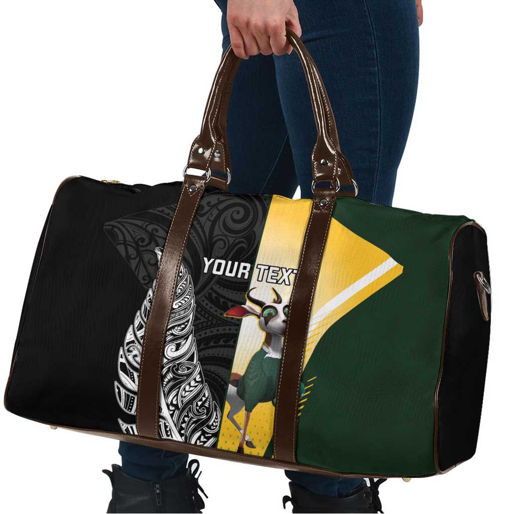 New Zealand and South Africa Rugby Custom Travel Bag Maori Silver Fern Springbok Together - Aussie Hoodie
