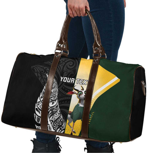 New Zealand and South Africa Rugby Custom Travel Bag Maori Silver Fern Springbok Together - Aussie Hoodie