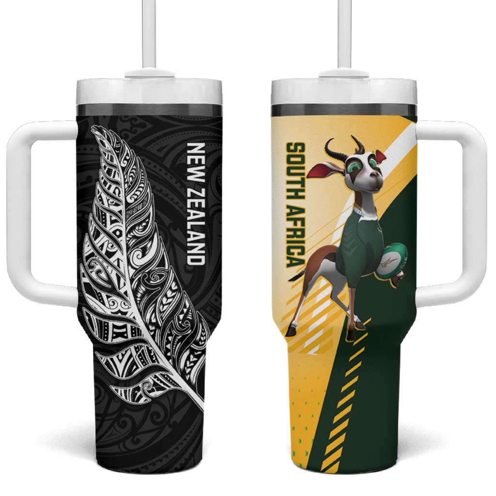 New Zealand and South Africa Rugby Tumbler With Handle Maori Silver Fern Springbok Together - Aussie Hoodie
