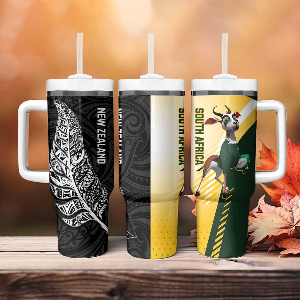 New Zealand and South Africa Rugby Tumbler With Handle Maori Silver Fern Springbok Together - Aussie Hoodie