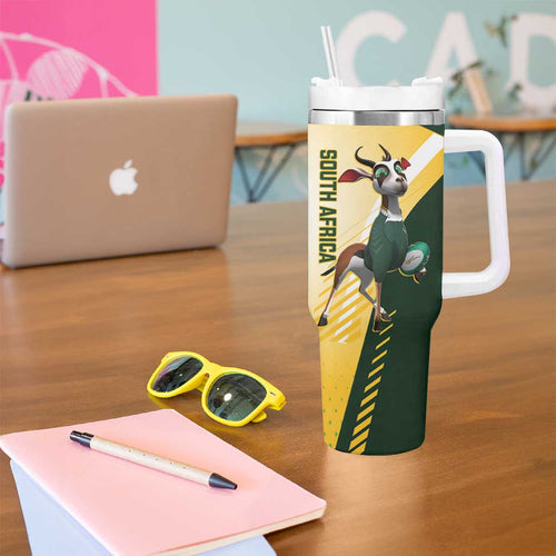 New Zealand and South Africa Rugby Tumbler With Handle Maori Silver Fern Springbok Together - Aussie Hoodie