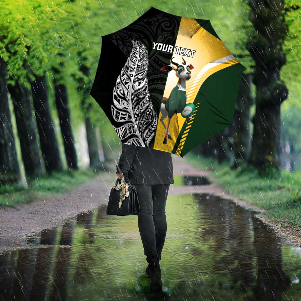 New Zealand and South Africa Rugby Custom Umbrella Maori Silver Fern Springbok Together - Aussie Hoodie