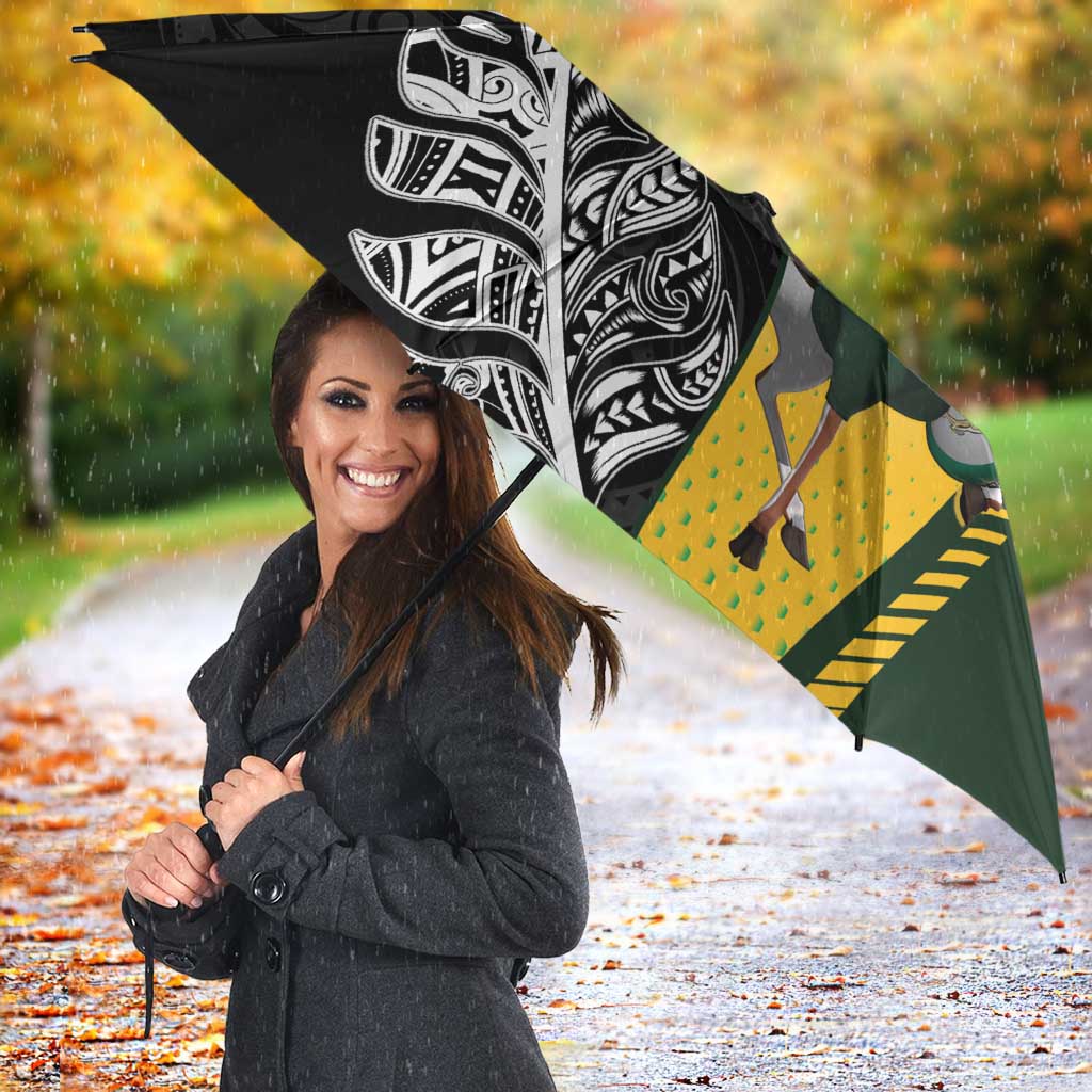 New Zealand and South Africa Rugby Custom Umbrella Maori Silver Fern Springbok Together - Aussie Hoodie